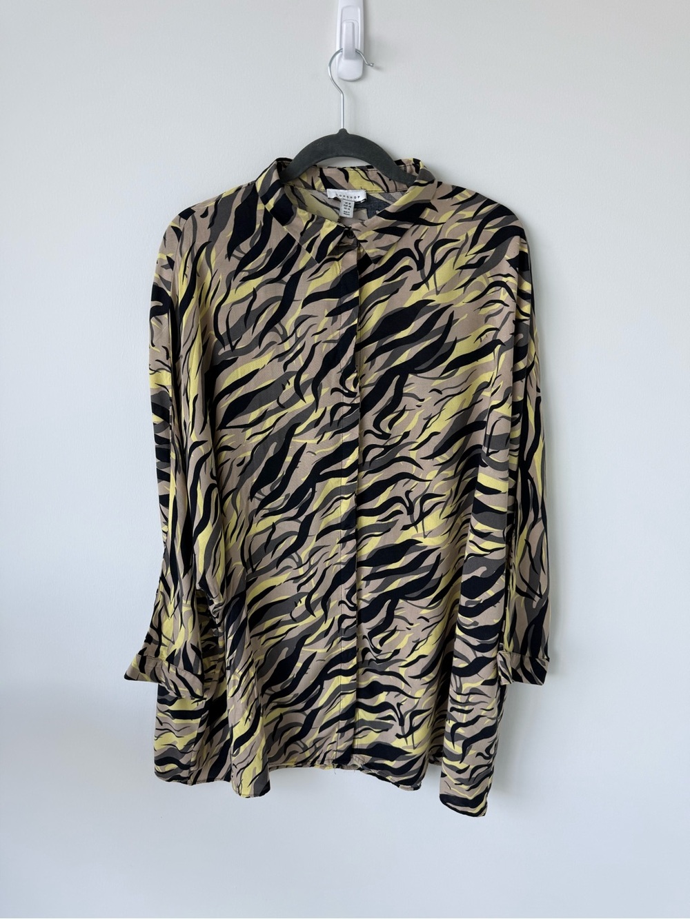 TOPSHOP Beige Black Zebra-Print Button-Up Shirt